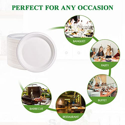 500 Pack Compostable Bagasse Paper Plates 9 inch (500 Count)