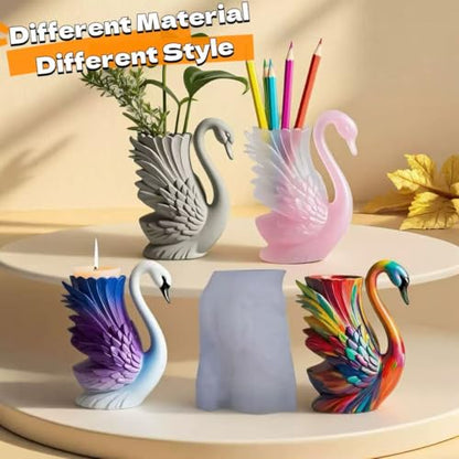 Animal Resin Molds Silicone 3D Cute Swan Epoxy Resin Plaster Candle Holder Wax Molds for Candle Making