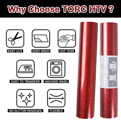 Red Glitter HTV Heat Transfer Vinyl Roll 12 inch x 20 ft Iron on Vinyl for T Shirts Crafts Bulk
