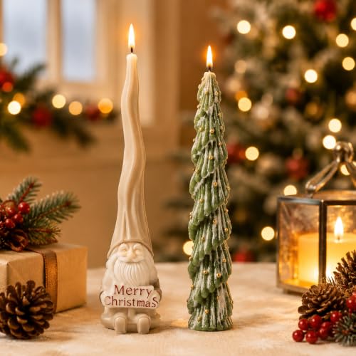 2 PCS 3D Christmas Tree & Santa Claus Silicone Pillar Candle Molds (2 Count)