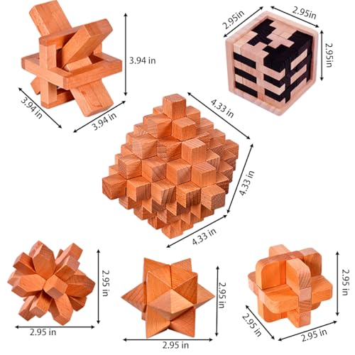 18 Pack Large Wooden Brain Teaser Puzzles Wooden Burr Puzzles Brain Teaser Puzzle with Gift Packing Box Magic Puzzle Games Toys Stocking Stuffers Party Favors for Kids and Adults (18 Count)