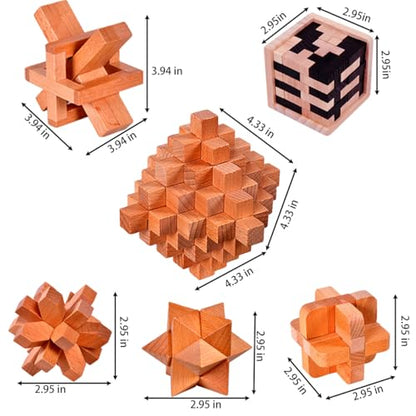 18 Pack Large Wooden Brain Teaser Puzzles Wooden Burr Puzzles Brain Teaser Puzzle with Gift Packing Box Magic Puzzle Games Toys Stocking Stuffers Party Favors for Kids and Adults (18 Count)