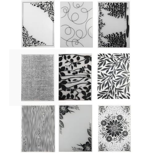 9Pcs Plastic Embossing Folders for Card Making Embossing Machine Template Mold Paper Card Embossing Stencil Flower Leaf Embossing Folder for Scrapbook Photo Album DIY Craft Decoration (9 Count)