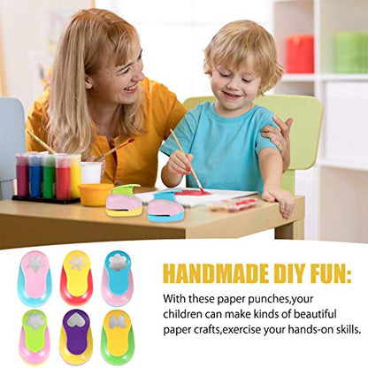 6 Pcs Colorful Craft Hole Punch with 10 Glitter Cardstock Papers