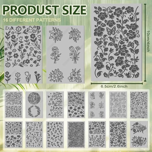 16 Sheets 16 Styles Plants Butterflies Wildflowers Polymer Clay Texture Mat Modeling Pattern Pad Leaves Flowers Texture Sheets for Polymer Clay Making Earrings Jewelry Tools