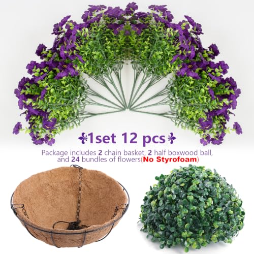 2 Set Artificial Outdoor Flowers with Hanging Basket (2 Count)