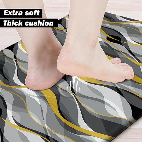 Kitchen Mats for Floor Modern Abstract kitchen rugs Grey and Yellow Stripe Anti Fatigue Kitchen Mats Waterproof Floor Mats Cushioned Non