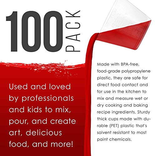 2 Oz (60 ml) Liquid Measuring Cups, 100 Pack with 25 Sticks