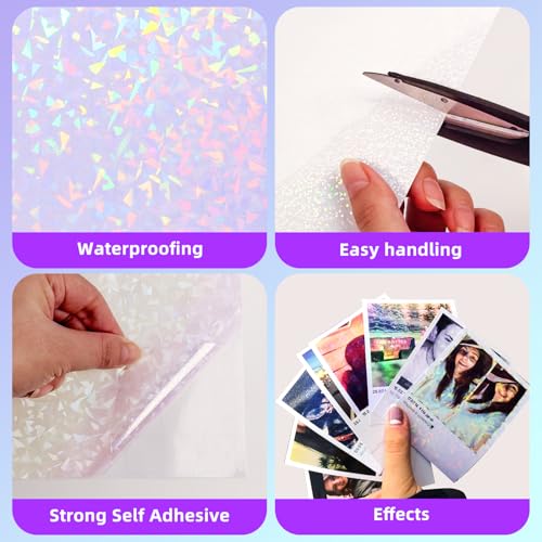 36 Sheets Holographic Sticker Paper Clear Self Adhesive Laminate Sheets (36 Count)