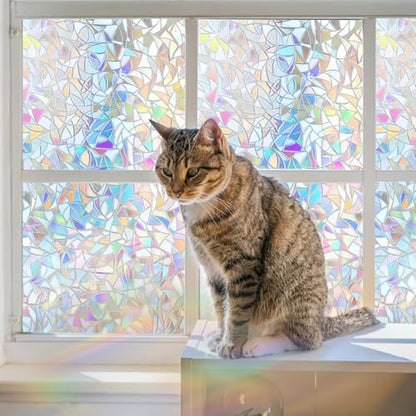 Rainbow Window Privacy Film Glass Door Privacy Film Static Cling Tint Frosted 3D Decorative Window Film Sticker Privacy Decals Non
