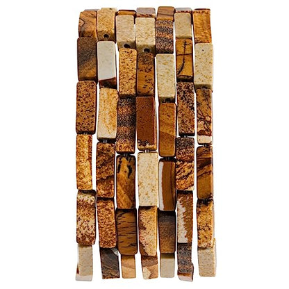 Natural Blown Picture Stone Rectangle Tube Beads 4x13mm 38cm (28 Count)