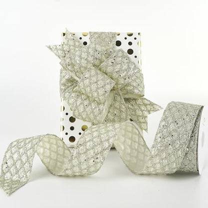 Glitter Champagne Wired Christmas Ribbon 2.5 inch x 10 Yards (30 Foot)