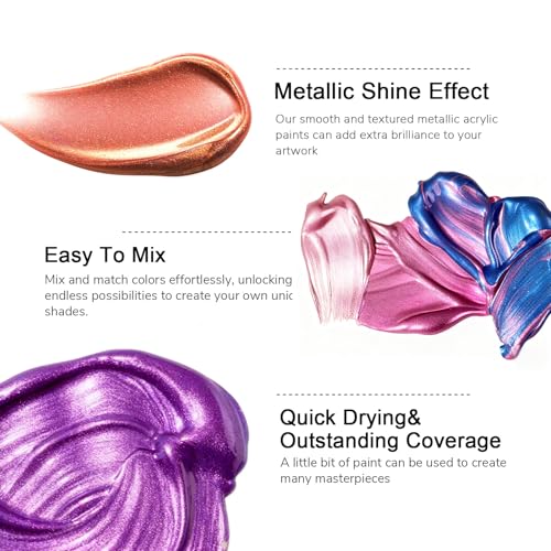 Metallic Acrylic Paint Set 24 Colors 2oz Rich Pigments Non (48.6 Fl Oz)