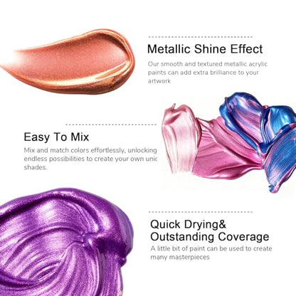 Metallic Acrylic Paint Set 24 Colors 2oz Rich Pigments Non (48.6 Fl Oz)