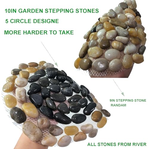 Garden Stepping Stones ourtdoor Decorative Round Stepping Stones with Black Stones Round Polished River Pebble Stone from Natureal River (6 Count)