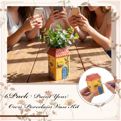 6 Pcs Ceramic House Vases Back to School Painting Kit Bisque Ready to Paint (6 Count)