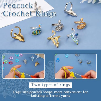34 Pcs Crochet Ring Adjustable Knitting Thimble Accessories
