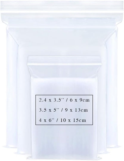 Small Plastic Bags for Jewelry 300pcs 3 Assorted Sizes Clear Zipper Baggies Jewelry Storage Bags 2 Mil for Beads Board Games Pill Travel 2.4 x 3.5/3.5 x 5/4 x 6 Inch (8 Sizes to Choose from)