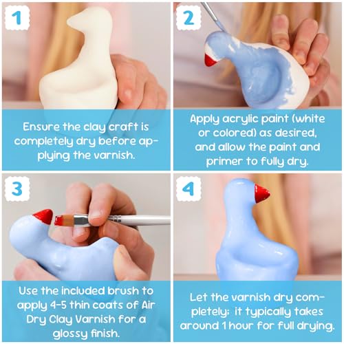 2-Pack) 100ml Gloss Glaze Varnish Kit for Air Dry Clay Sealer, Waterproof, Gloss Finish - Prevent Cracking and Scratches for Clay, Pottery, Ceramics, Acrylic Paint (2 Count)