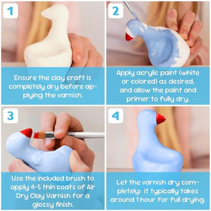 2-Pack) 100ml Gloss Glaze Varnish Kit for Air Dry Clay Sealer, Waterproof, Gloss Finish - Prevent Cracking and Scratches for Clay, Pottery, Ceramics, Acrylic Paint (2 Count)