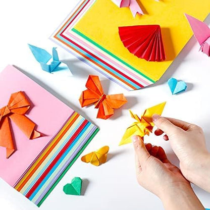 2 Pack 10 Colors Origami Paper Double Sided Color 100 Sheets Square Easy Fold Paper for Beginner (100 Count)