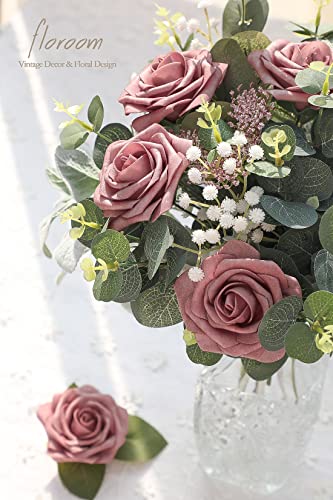 Artificial Flowers 50pcs Real Looking Dusty Rose Foam Fake Roses with Stems for DIY Wedding Bouquets Bridal Shower Centerpieces Floral Arrangements Party Tables Home Decorations (50 Count)