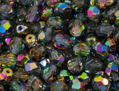 50 pcs Faceted Fire Polished Pressed Czech Glass Beads 6mm (50 Count)
