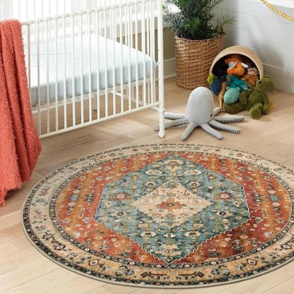 Felice Boho Tribal Round Rugs 5ft Washable Kitchen Round Area Rug