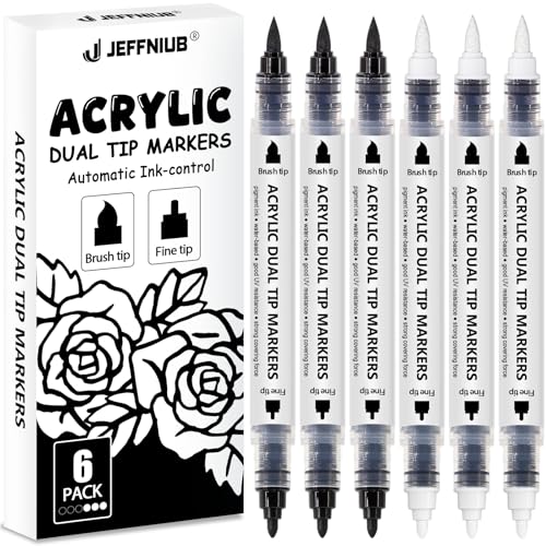 White Black Acrylic paint Markers Dual Tip 6 Set (6 Count)