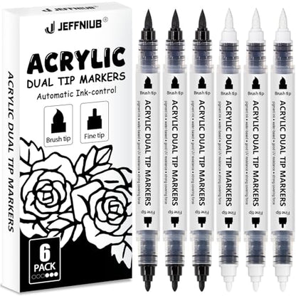 White Black Acrylic paint Markers Dual Tip 6 Set (6 Count)