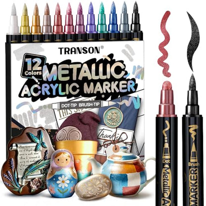 12Colors Metallic Paint Markers Bold and Brush Dual (12 Count)