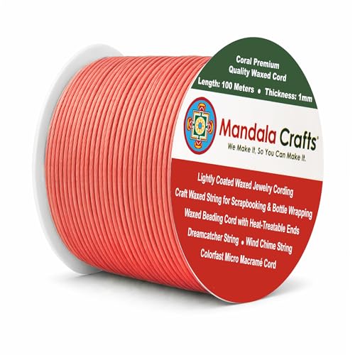 1mm Coral Cotton Waxed Cord for Jewelry Making (327 Foot)