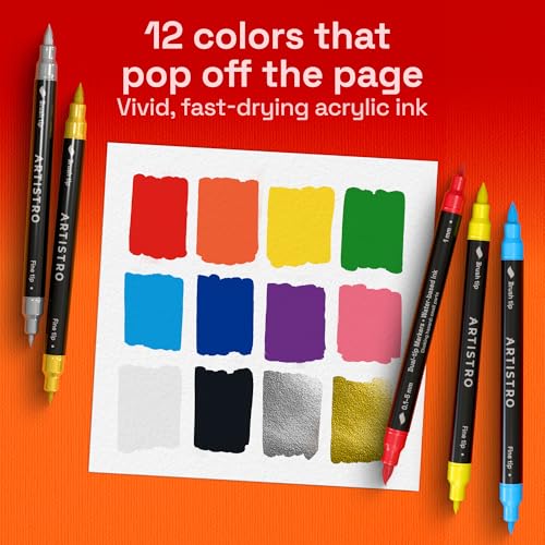 12 Dual Tip Acrylic Paint Marker Pens for Drawing (12 Count)