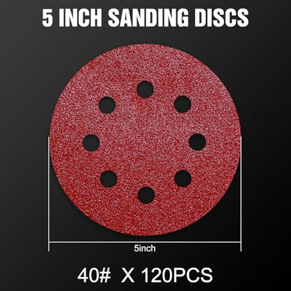 120 Pcs 5 inch Sanding Discs 40 Grit 8 Hole Hook and Loop (120 Count)