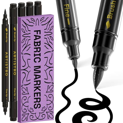 5 Black Dual Tip Fabric Markers Decorating Kit Permanent for Cloth