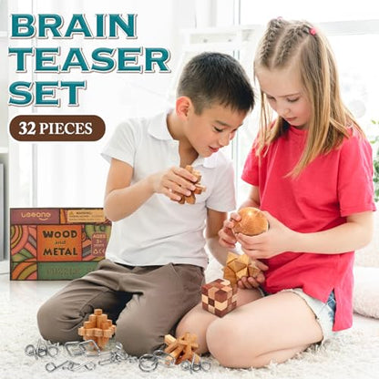 Brain Teaser Wooden Metal Puzzles (32 Count)