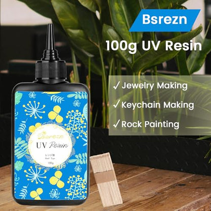100g UV Resin Hard with 8 Wooden Sticks Premixed Resina UV for Jewelry Making (3.52 Ounce)