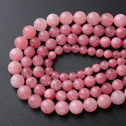45pcs 8mm Natural Rose Pink Chalcedony Stone Round Loose Beads for Jewelry Making DIY Bracelets Necklaces Crystal Energy Healing Stone Beads 15"