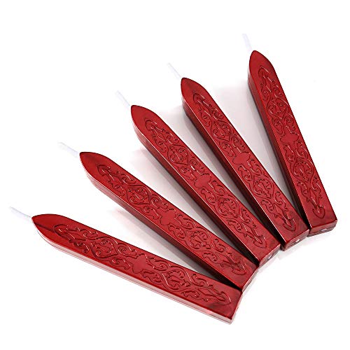 5Pcs Metallic Red Sealing Wax Sticks with Wicks for Wax Seal Stamp (5 Count)