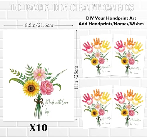 Flower Bouquet Handprint Art DIY Gifts for Mom & Grandma from Daughter Son (10 Count)