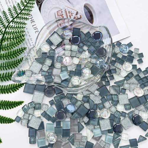 1.1 LB Gray Irregular Glass Mosaic Tiles with Backing (17.6 Ounce)