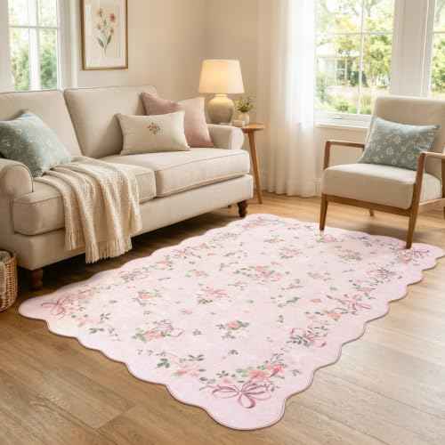 Pink Bow Floral Bedroom Rug