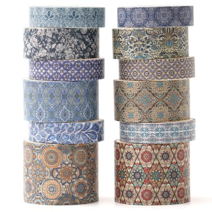 12 Rolls Exotic Charm Washi Tape Set Floral Arts Adhesive Tapes Geometric Garden Decorative Masking Tape Sets for Craft (12 Count)