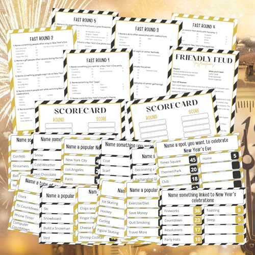 New Year Family Fued Game Cards with 2 Answer Buzzers for Party (30 Count)
