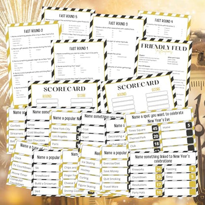 New Year Family Fued Game Cards with 2 Answer Buzzers for Party (30 Count)