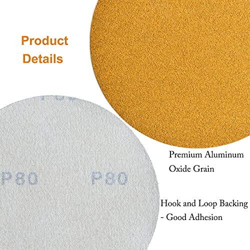 6-Inch No-Hole Hook and Loop Gold Sanding Discs 80-Grit, 100-Pack (100 Count)