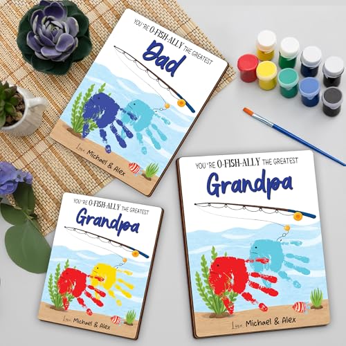 Personalized Handprint Fishing Wooden Sign Gift for Dad