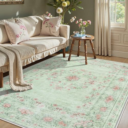 Floral Bow Print Washable Rugs 5x7 (36 Sq Ft)