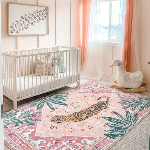 Tribal Rugs 3x5 Pink Boho Small Area Rugs for Bathroom Kitchen Small Indoor Entryway Rug Modern Vintage Distressed Summer Tropical Jungle Carpet Non