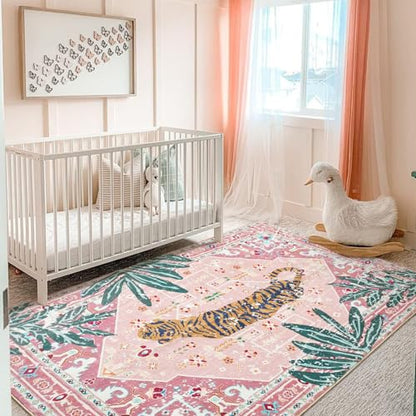 Tribal Rugs 3x5 Pink Boho Small Area Rugs for Bathroom Kitchen Small Indoor Entryway Rug Modern Vintage Distressed Summer Tropical Jungle Carpet Non